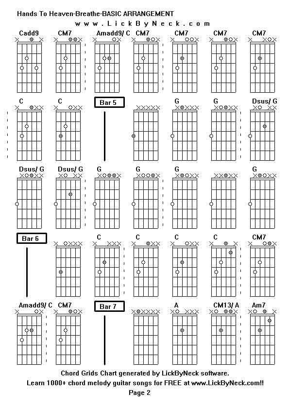 Chord Grids Chart of chord melody fingerstyle guitar song-Hands To Heaven-Breathe-BASIC ARRANGEMENT,generated by LickByNeck software.